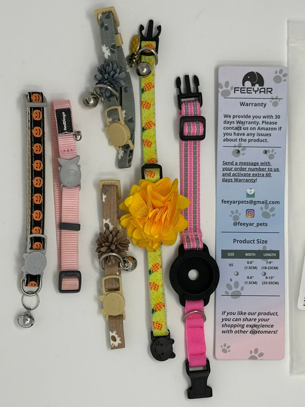 6 NEW cat collars 5 breakaway Collars Flower Accents + 1 with apple tag holder